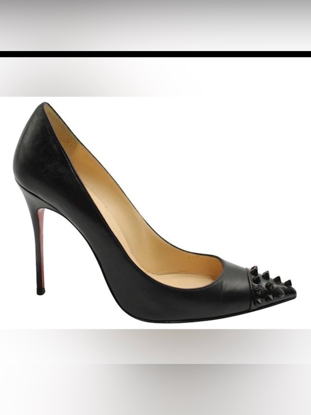 Christian Louboutin / Geo Black Leather Pump Spike Patent Toe Cap pigalle 38.5